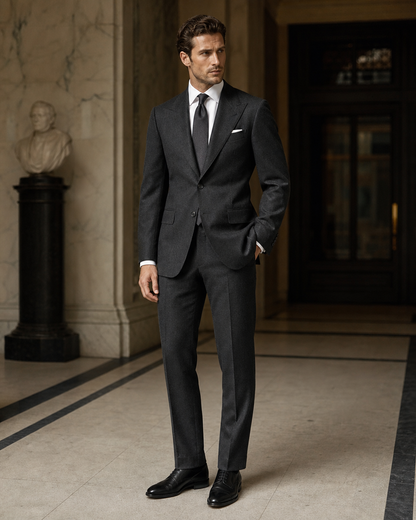 Charcoal Flannel Winter Suit - Custom Made to Measure side back view