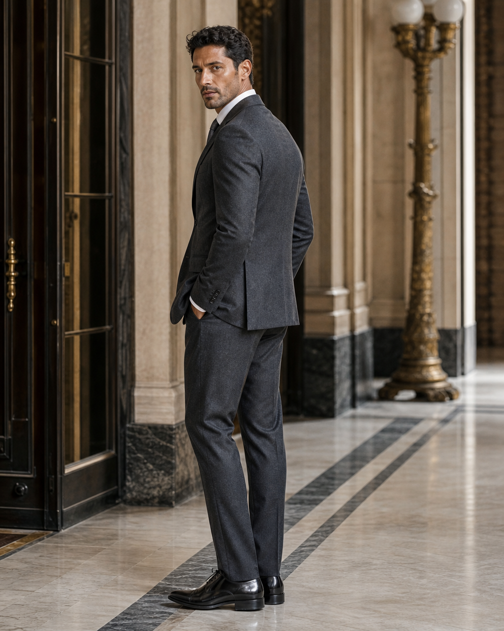 Charcoal Gray Cashmere Blend Winter Suit - Custom Made to Measure side back view