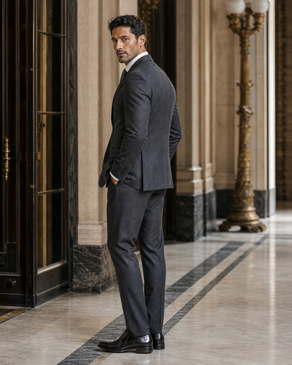 Charcoal Gray Cashmere Blend Winter Suit - Custom Made to Measure side back view