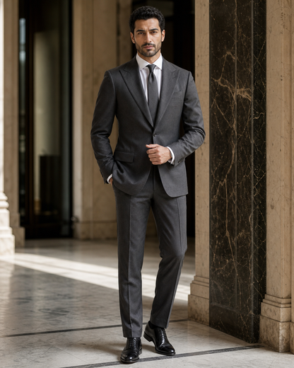 Charcoal Gray Cotton Beach Wedding Suit - Custom Made to Measure front view