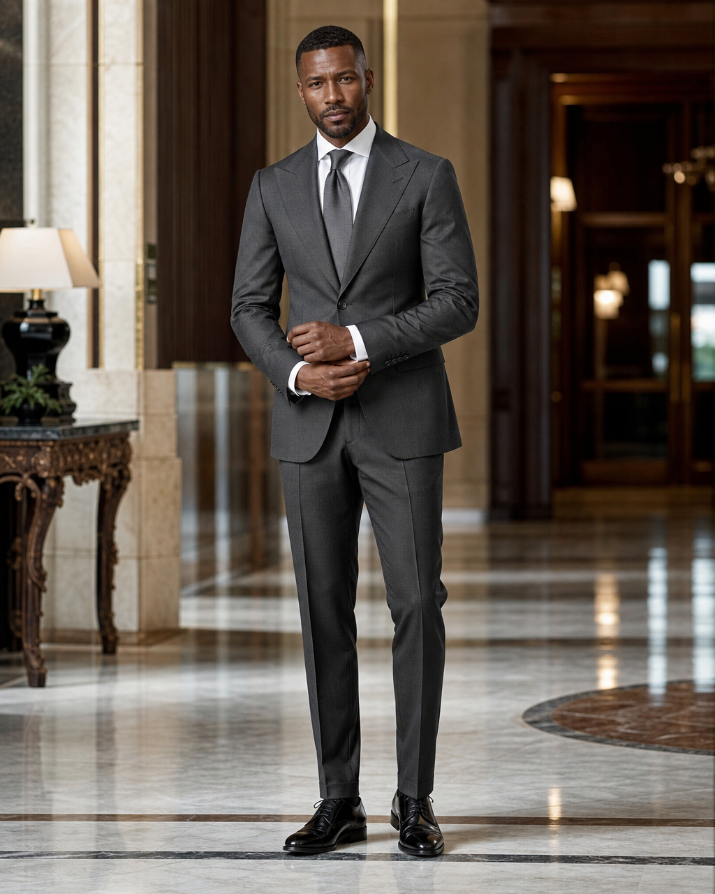 Charcoal Gray Cotton Outdoor Wedding Suit - Custom Made to Measure front view