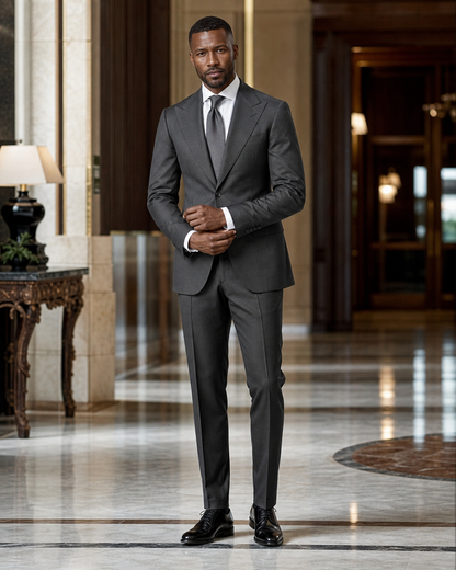 Charcoal Gray Cotton Outdoor Wedding Suit - Custom Made to Measure front view