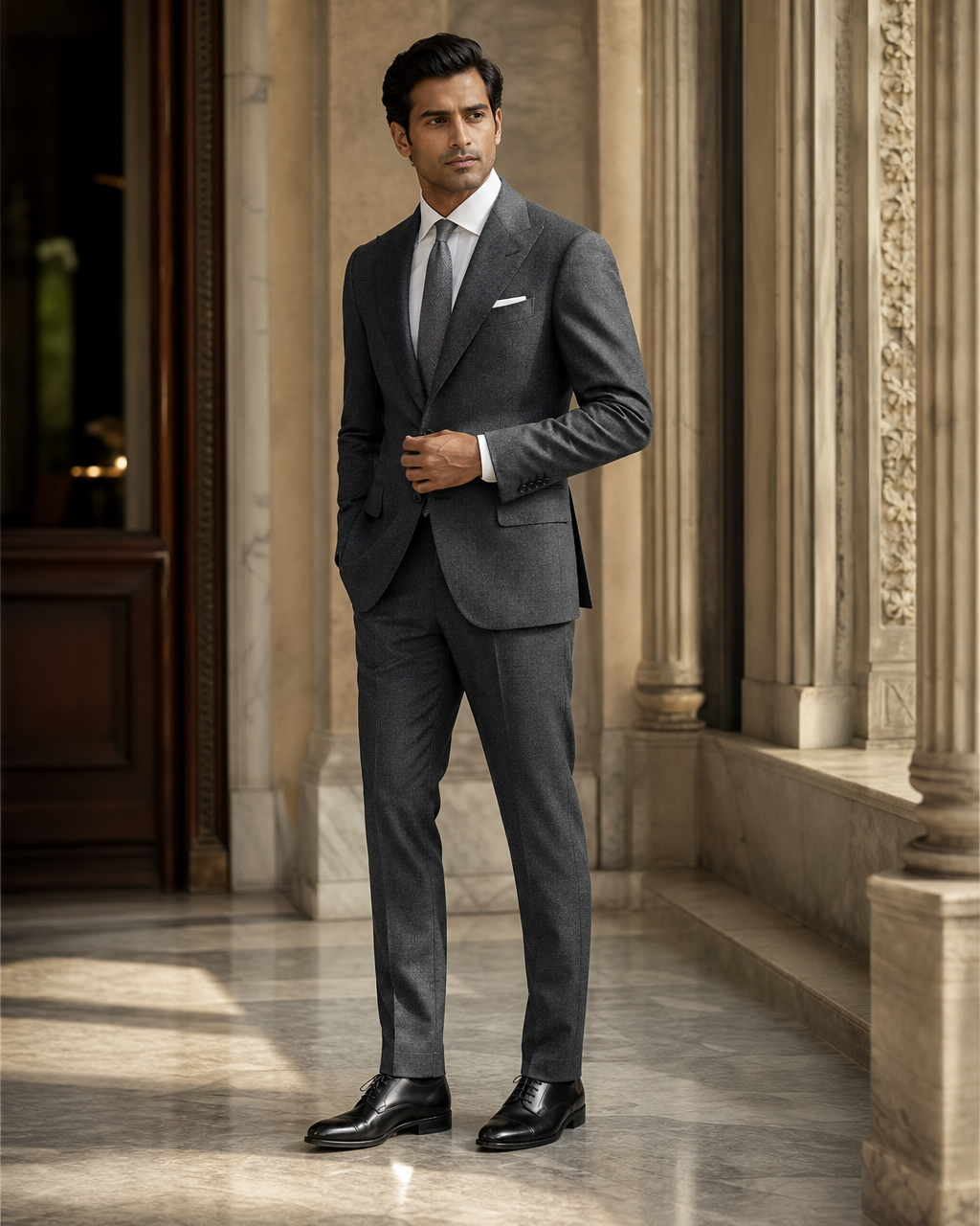 Charcoal Gray Flannel Winter Suit - Custom Made to Measure side back view