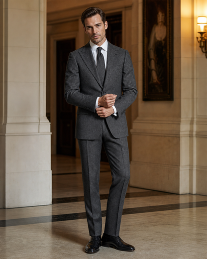Charcoal Gray Herringbone Winter Suit - Custom Made to Measure front view