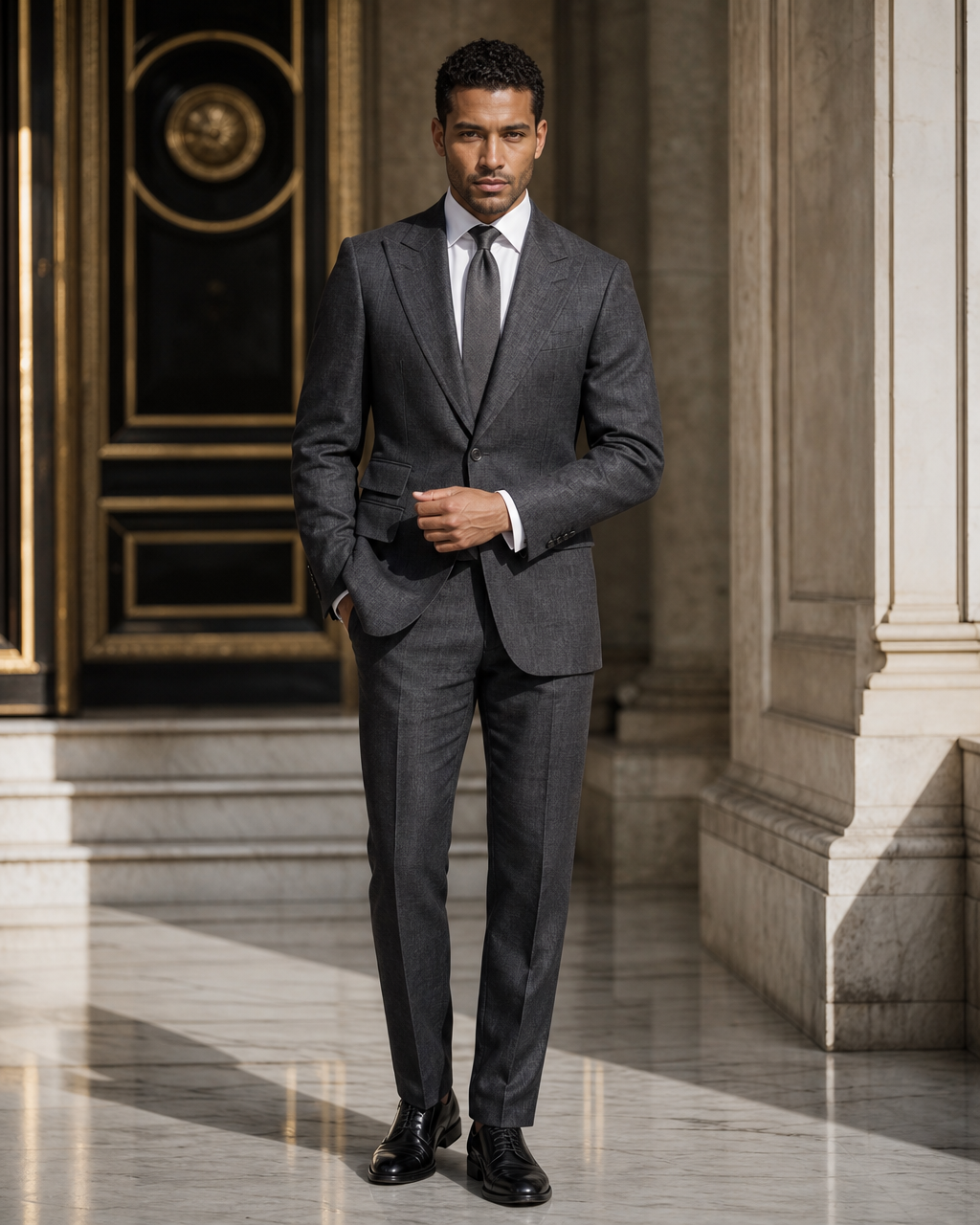 Charcoal Gray Linen Beach Wedding Suit - Custom Made to Measure front view