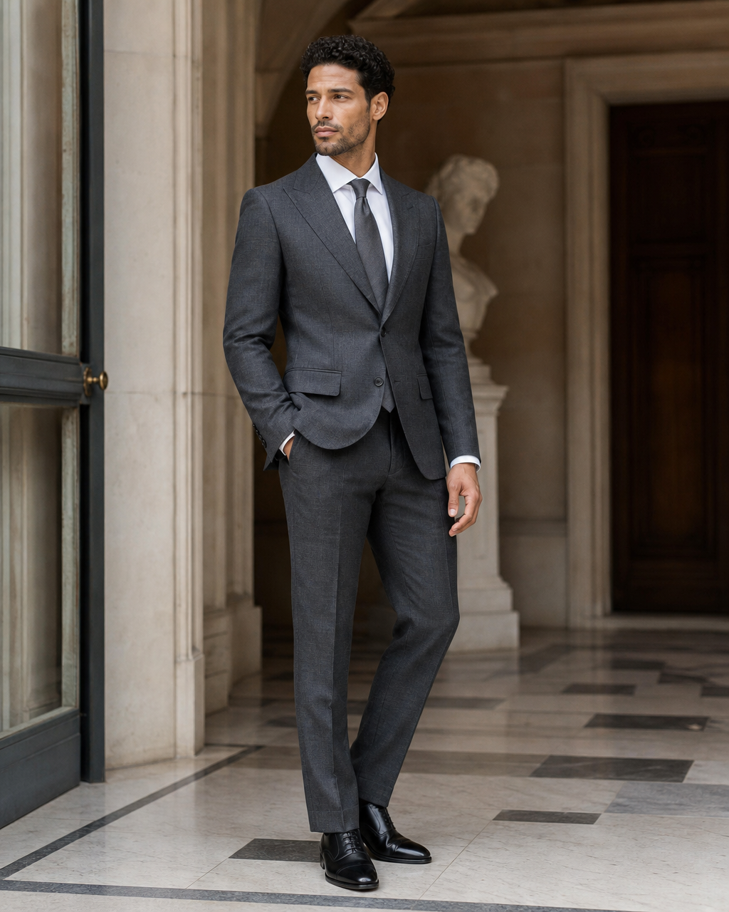 Charcoal Gray Linen Beach Wedding Suit - Custom Made to Measure side back view
