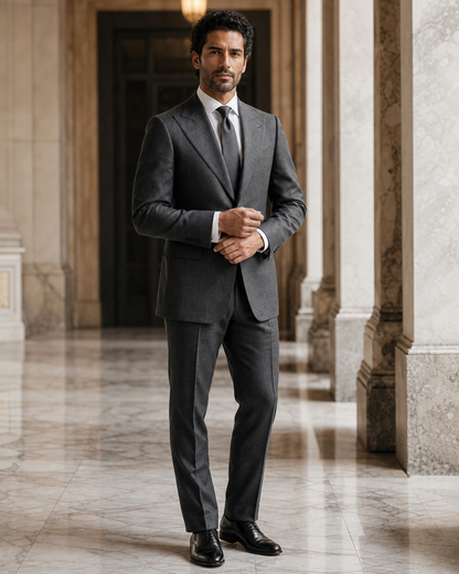 Charcoal Gray Linen Outdoor Wedding Suit - Custom Made to Measure front view