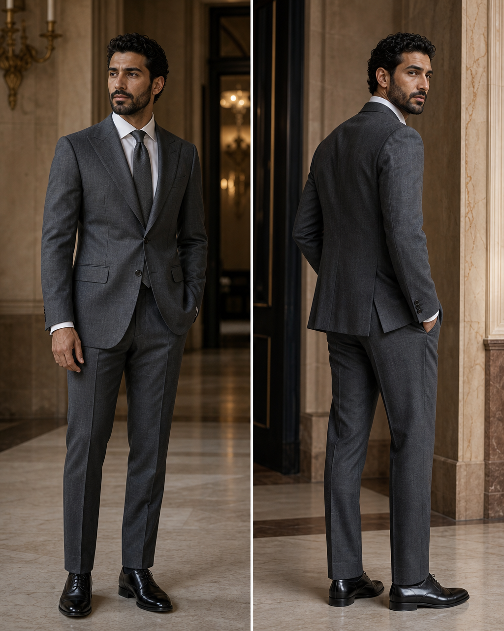 Charcoal Gray Linen Outdoor Wedding Suit - Custom Made to Measure side back view