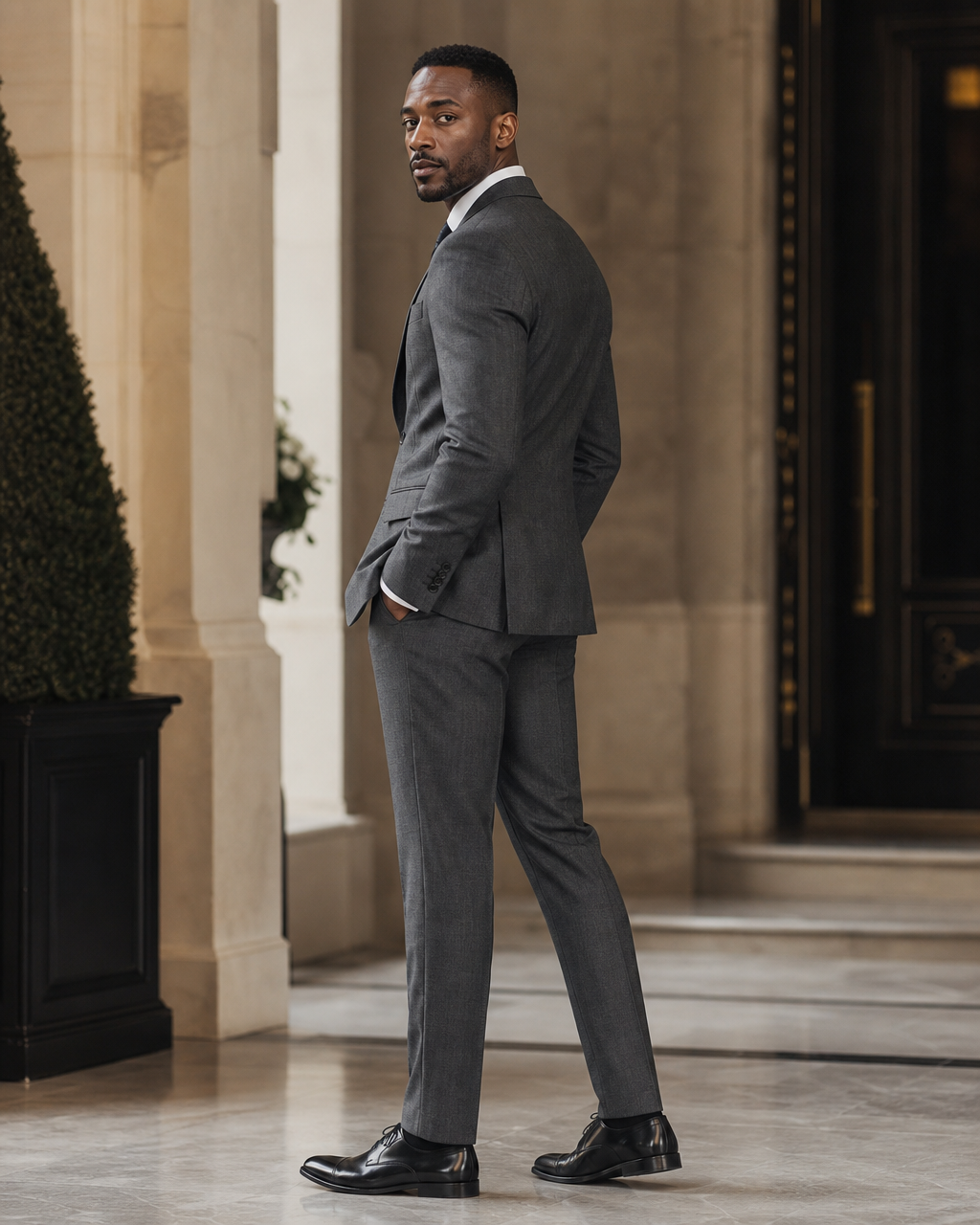 Charcoal Gray Linen Summer Suit - Custom Made to Measure side back view