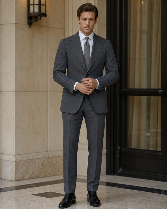 Charcoal Gray Seersucker Beach Wedding Suit - Custom Made to Measure front view