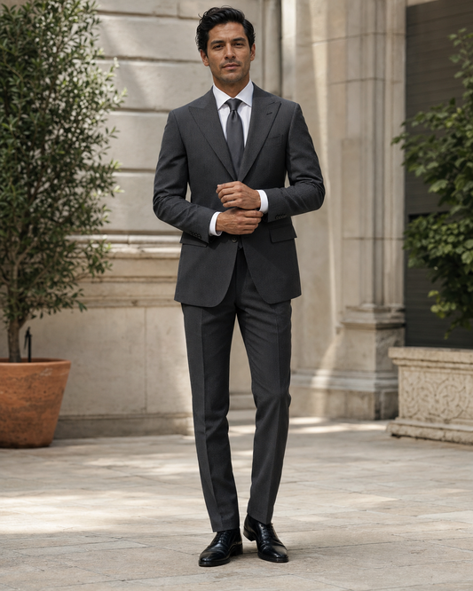 Charcoal Gray Seersucker Outdoor Wedding Suit — Custom Made to Measure front view