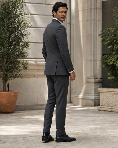 Charcoal Gray Seersucker Outdoor Wedding Suit — Custom Made to Measure side back view