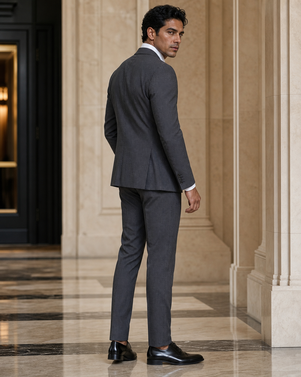 Charcoal Gray Seersucker Summer Suit - Custom Made to Measure side back view