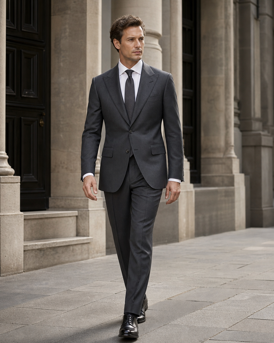 Charcoal Gray Silk Blend Peak Lapel Suit — Custom Made to Measure