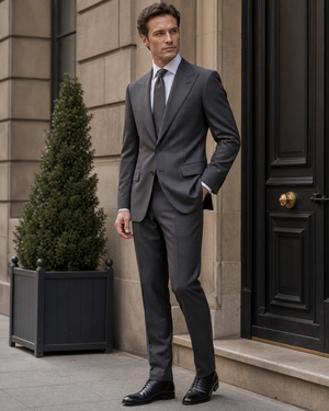 Charcoal Gray Silk Blend Peak Lapel Suit — Custom Made to Measure — 3