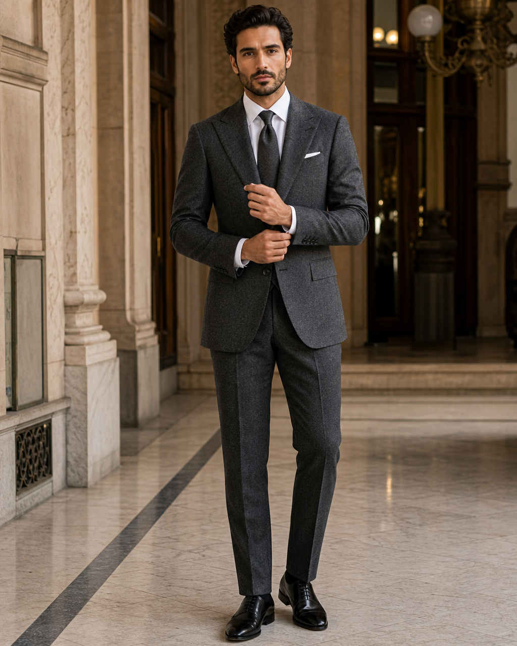 Charcoal Gray Tweed Winter Suit - Custom Made to Measure front view