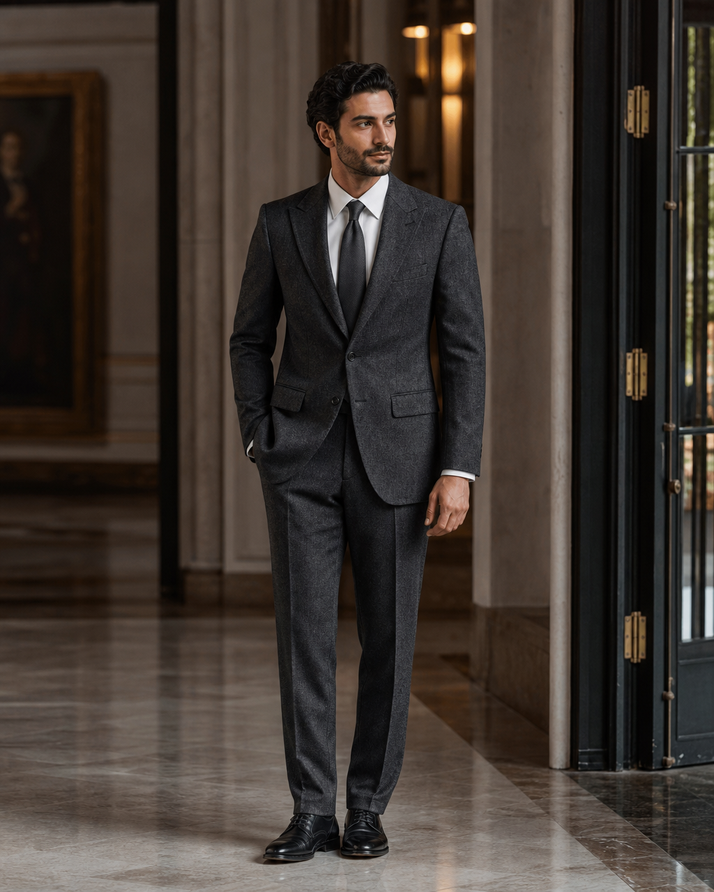 Charcoal Gray Tweed Winter Suit - Custom Made to Measure side back view
