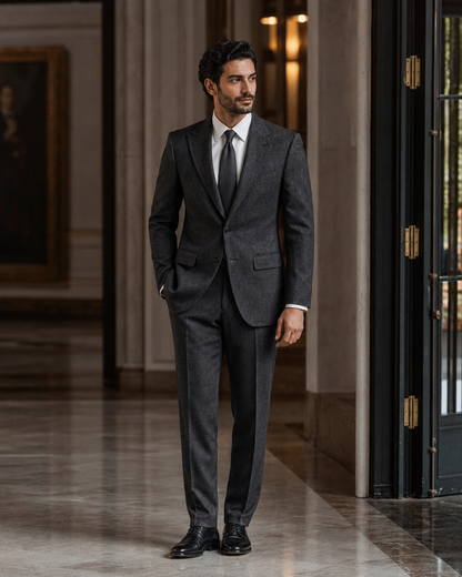 Charcoal Gray Tweed Winter Suit - Custom Made to Measure side back view