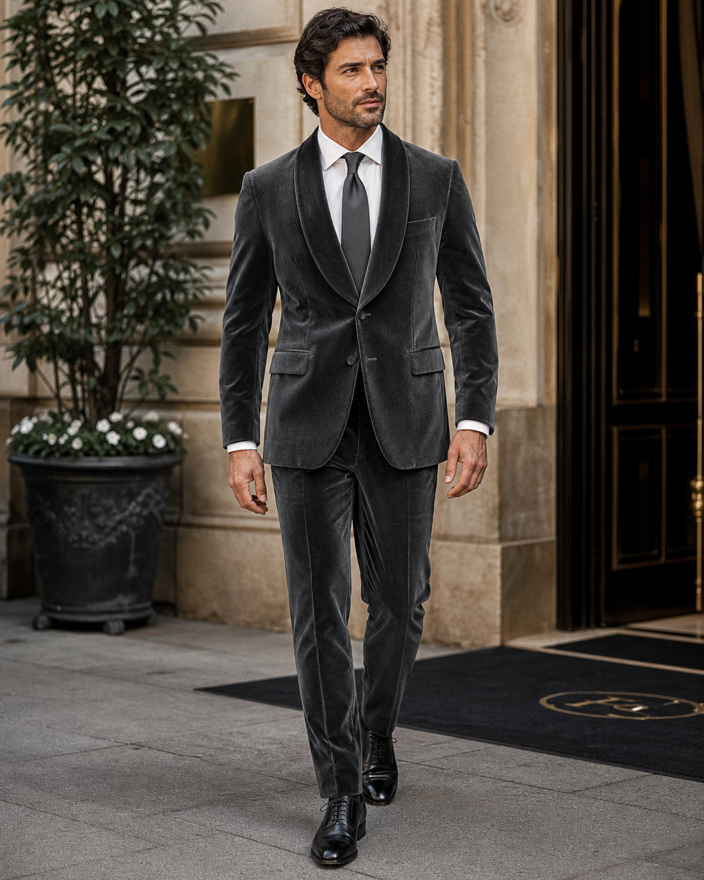 Charcoal Gray Velvet Shawl Lapel Suit — Custom Made to Measure