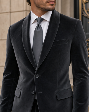 Charcoal Gray Velvet Shawl Lapel Suit — Custom Made to Measure — 4