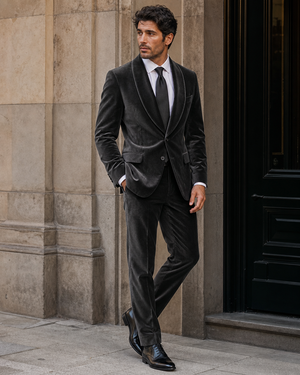 Charcoal Gray Velvet Shawl Lapel Suit — Custom Made to Measure — 3
