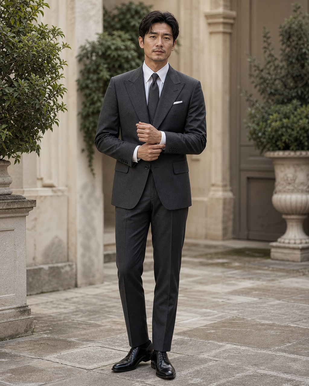 Charcoal Gray Wool Outdoor Wedding Suit — Custom Made to Measure front view