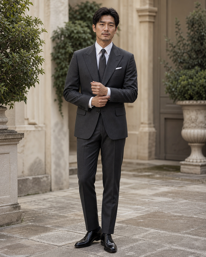 Charcoal Gray Wool Outdoor Wedding Suit — Custom Made to Measure front view