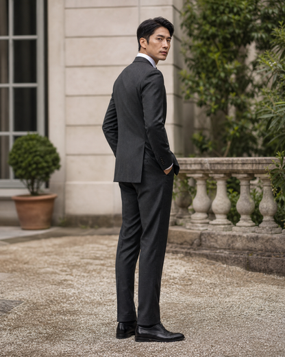 Charcoal Gray Wool Outdoor Wedding Suit — Custom Made to Measure side back view