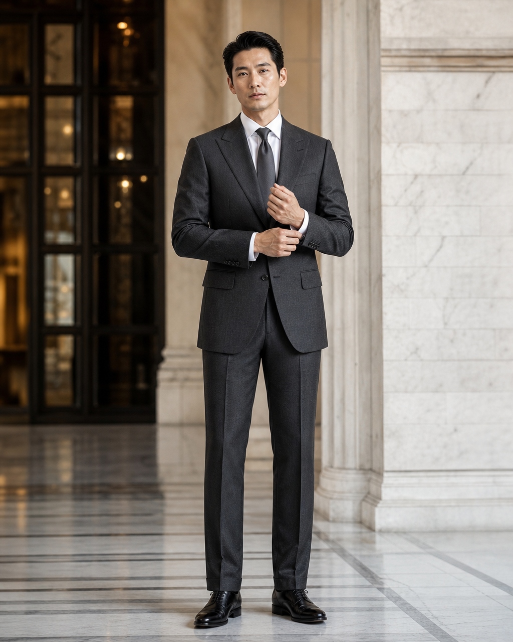 Charcoal Gray Wool Winter Suit - Custom Made to Measure front view