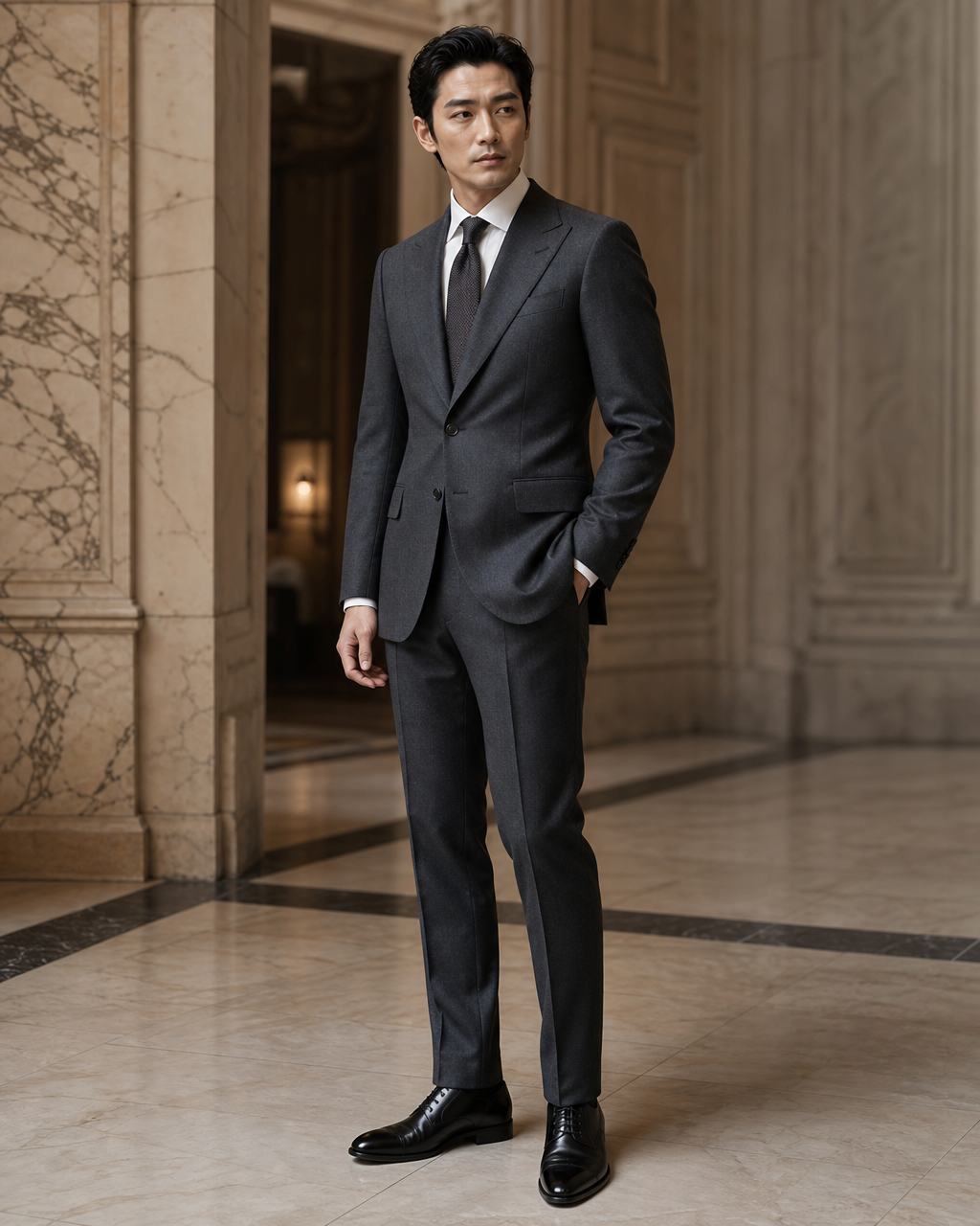 Charcoal Gray Wool Winter Suit - Custom Made to Measure side back view