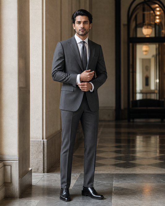 Charcoal Grey Cotton Beach Wedding Suit - Custom Made to Measure front view