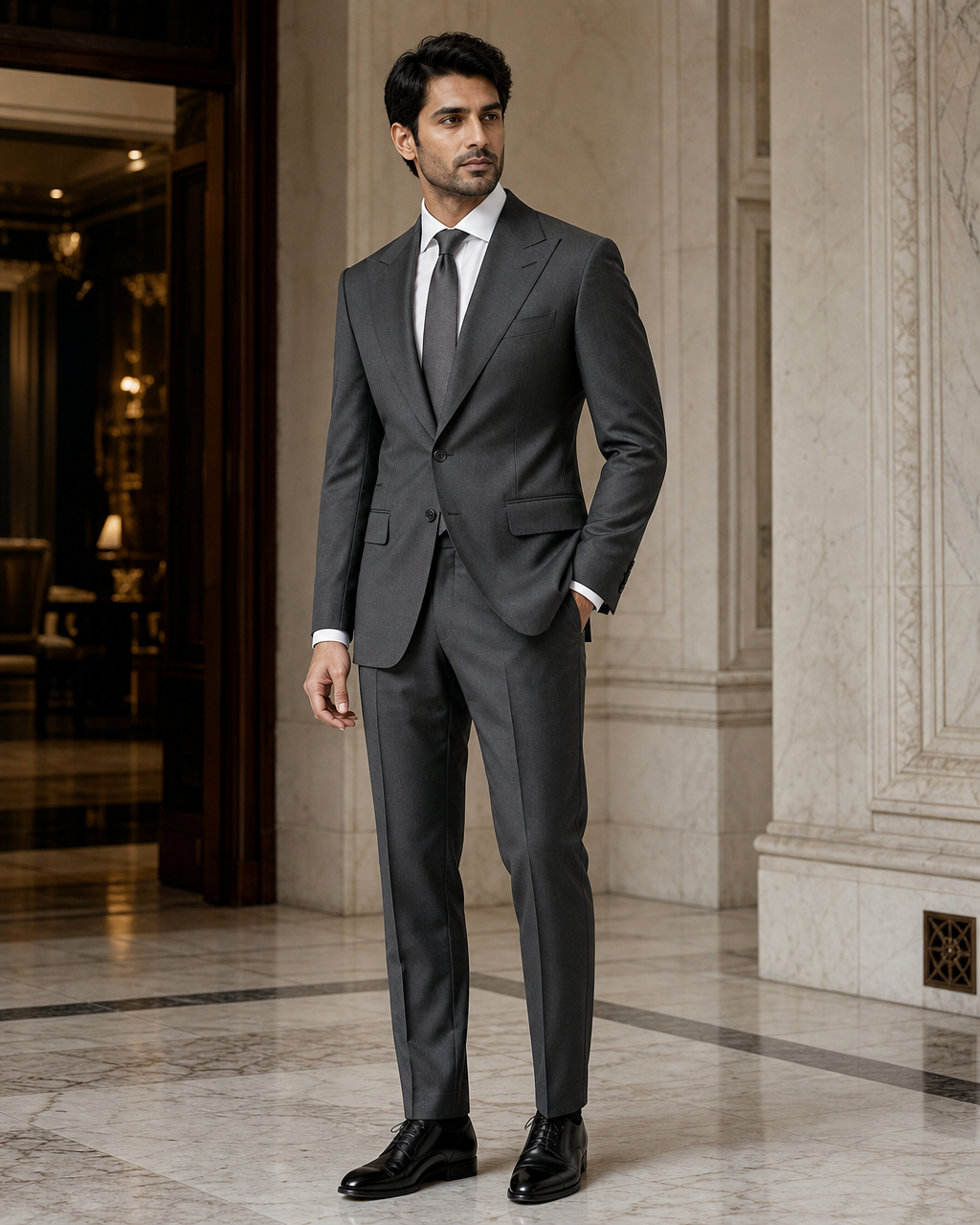 Charcoal Grey Cotton Beach Wedding Suit - Custom Made to Measure side back view