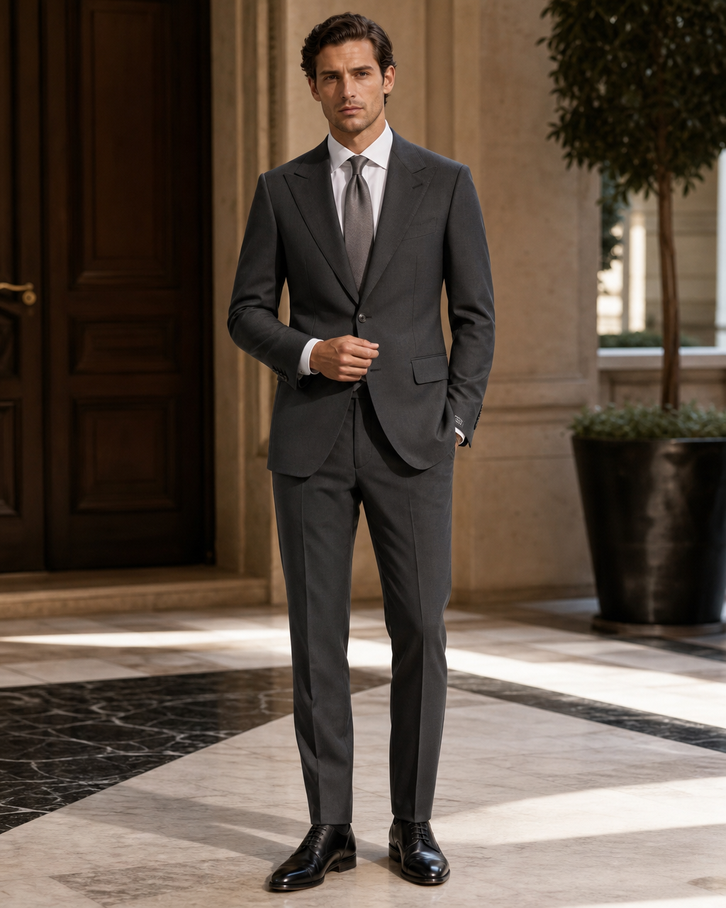 Charcoal Grey Cotton Outdoor Wedding Suit - Custom Made to Measure front view