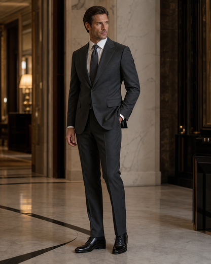 Charcoal Grey Cotton Outdoor Wedding Suit - Custom Made to Measure side back view