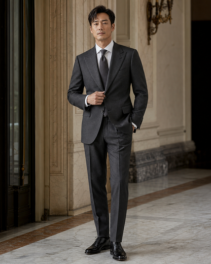 Charcoal Grey Flannel Winter Suit - Custom Made to Measure front view