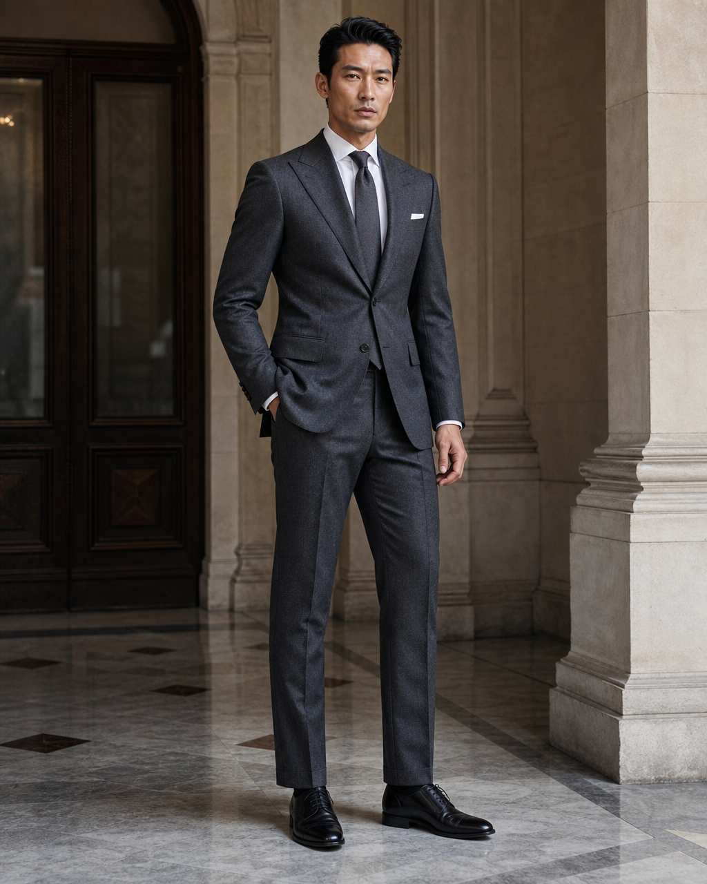 Charcoal Grey Flannel Winter Suit - Custom Made to Measure side back view