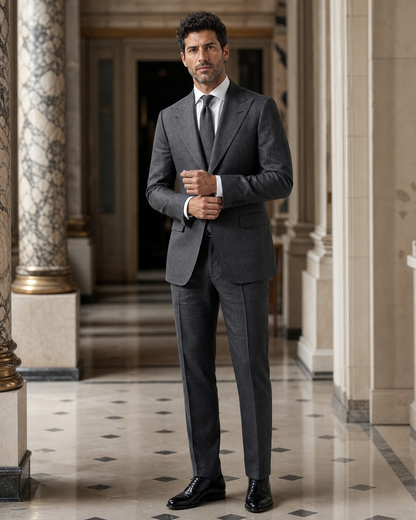 Charcoal Grey Linen Beach Wedding Suit - Custom Made to Measure front view