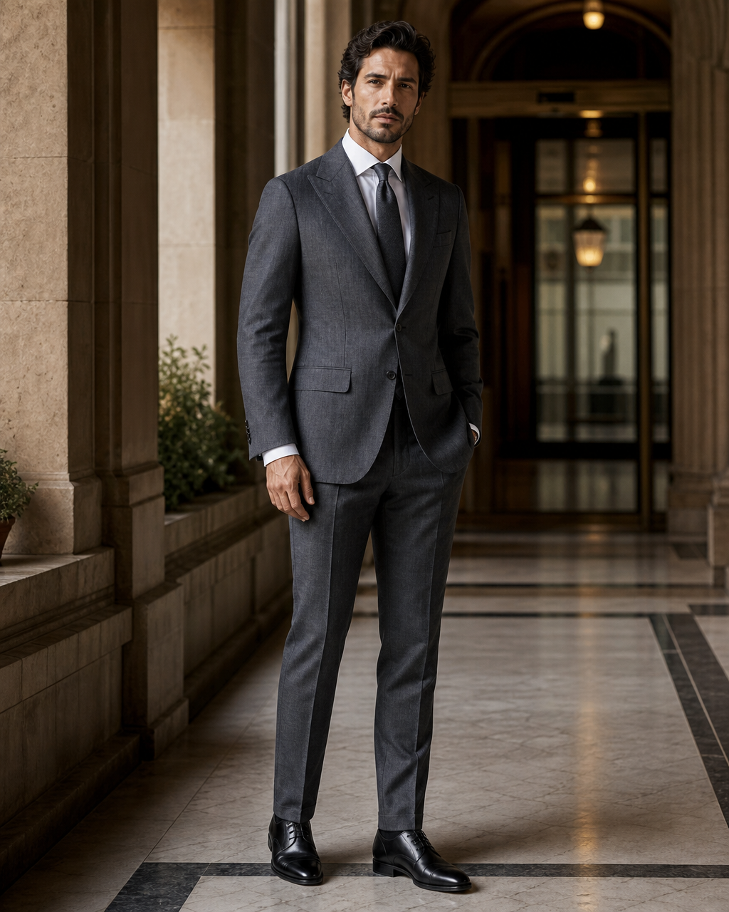 Charcoal Grey Linen Beach Wedding Suit - Custom Made to Measure side back view