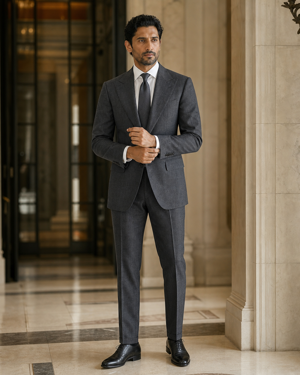 Charcoal Grey Linen Outdoor Wedding Suit - Custom Made to Measure front view