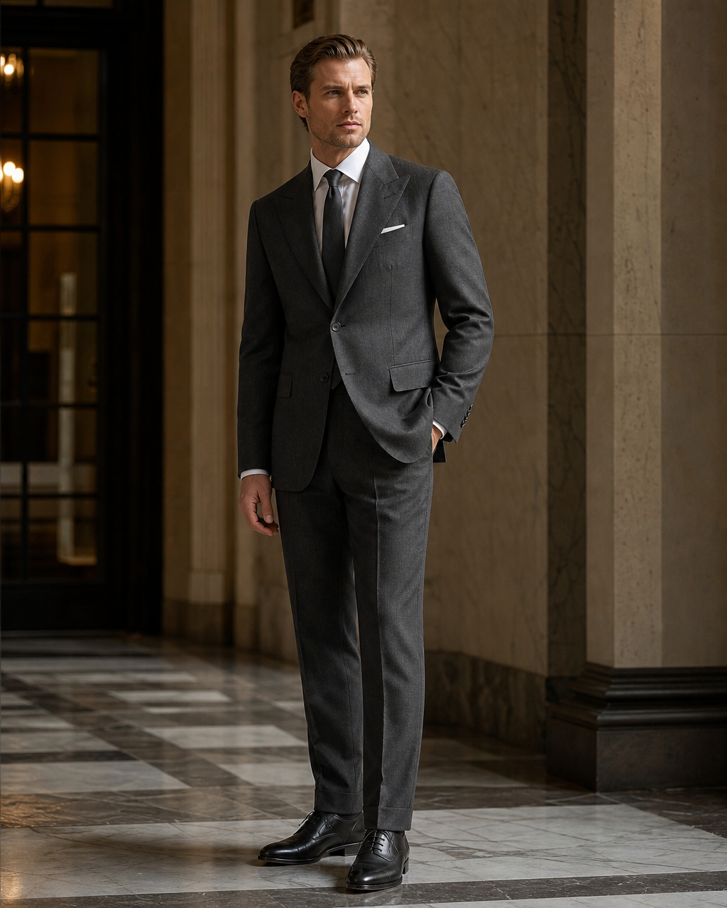 Charcoal Grey Linen Summer Suit - Custom Made to Measure side back view