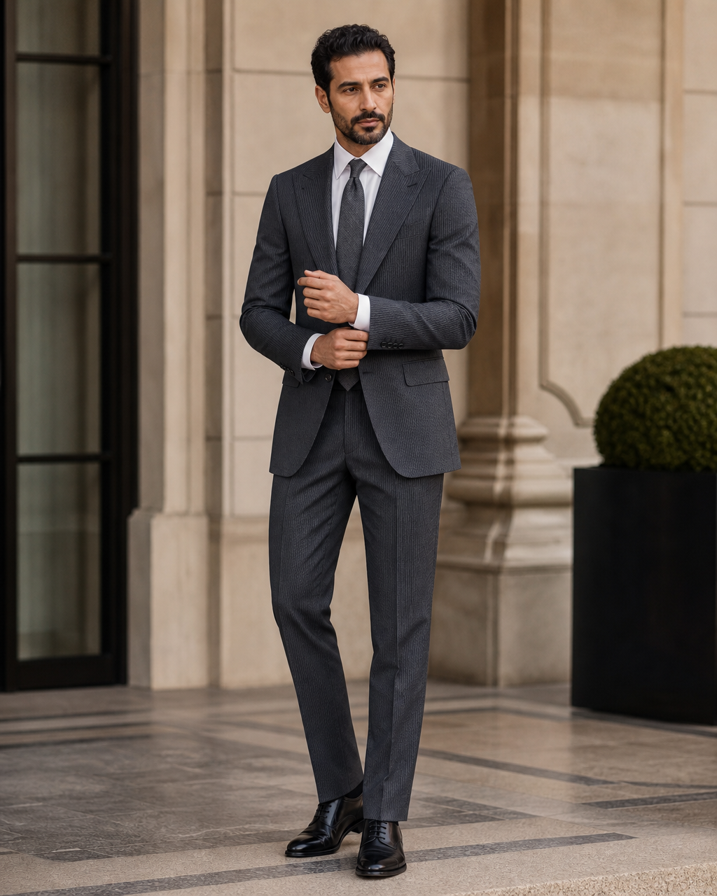 Charcoal Grey Seersucker Summer Suit - Custom Made to Measure front view