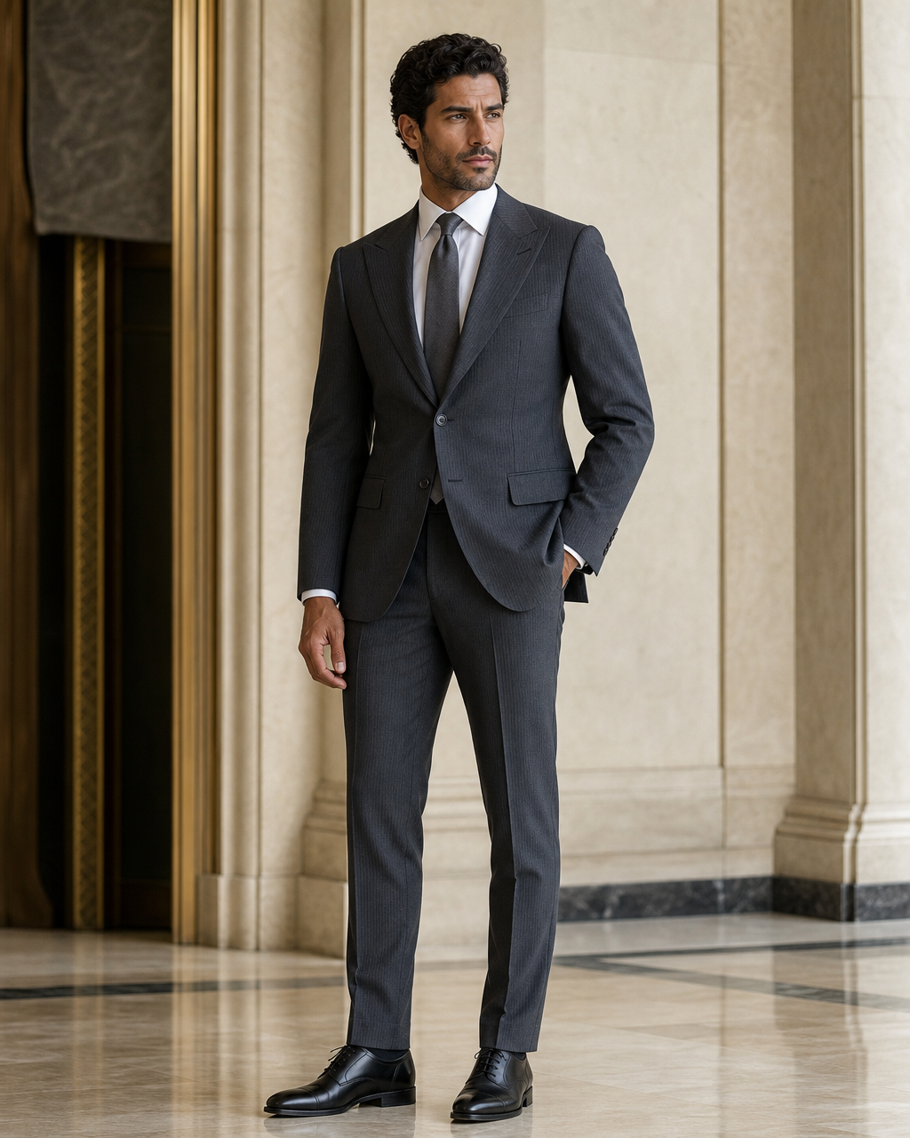 Charcoal Grey Seersucker Summer Suit - Custom Made to Measure side back view