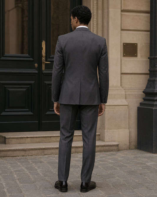 Charcoal Grey Silk Blend Peak Lapel Suit - Custom Made to Measure back view