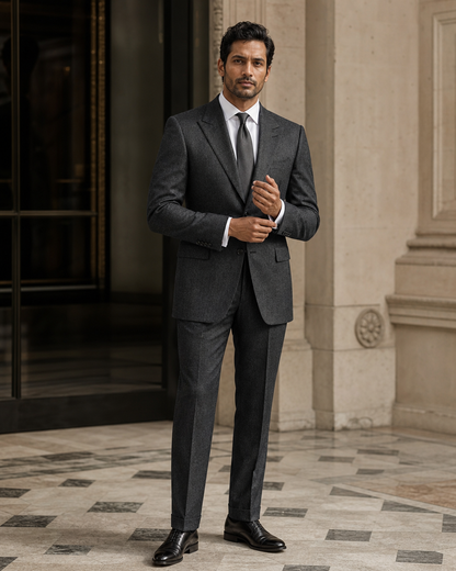 Charcoal Grey Tweed Winter Suit - Custom Made to Measure front view