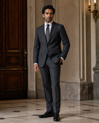 Charcoal Grey Tweed Winter Suit - Custom Made to Measure side back view