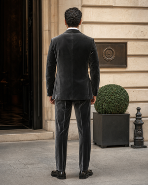 Charcoal Grey Velvet Shawl Lapel Suit — Custom Made to Measure — 2