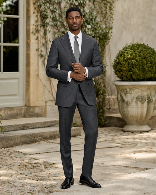 Charcoal Grey Wool Outdoor Wedding Suit — Custom Made to Measure front view