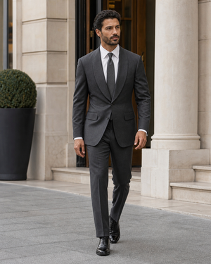 Charcoal Grey Wool Shawl Lapel Suit — Custom Made to Measure — 1