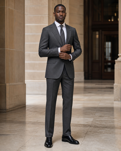 Charcoal Grey Wool Winter Suit - Custom Made to Measure front view