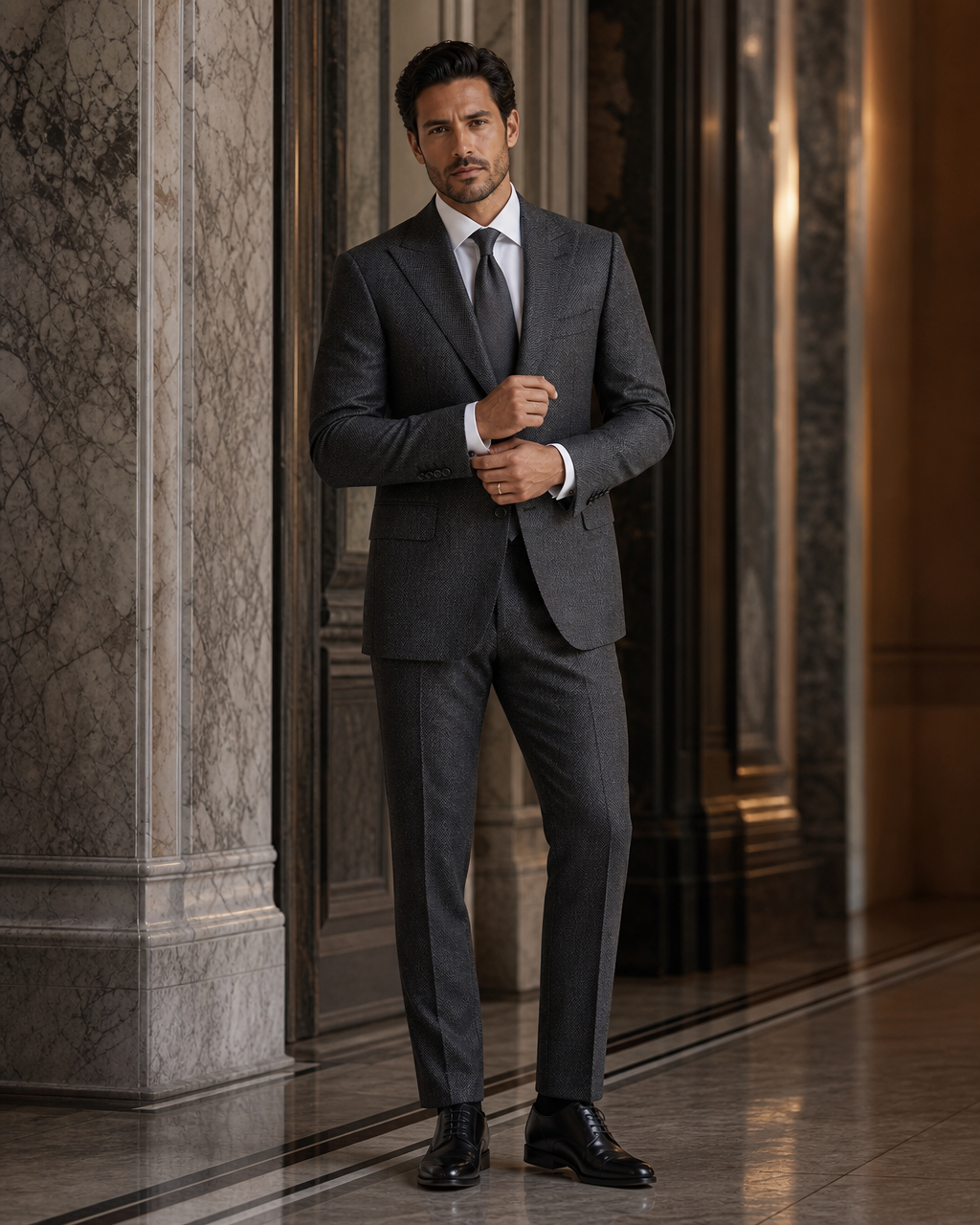 Charcoal Herringbone Winter Suit - Custom Made to Measure front view